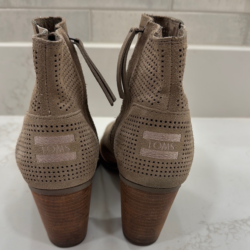 Toms Tan Heeled Boots with Perforated Design